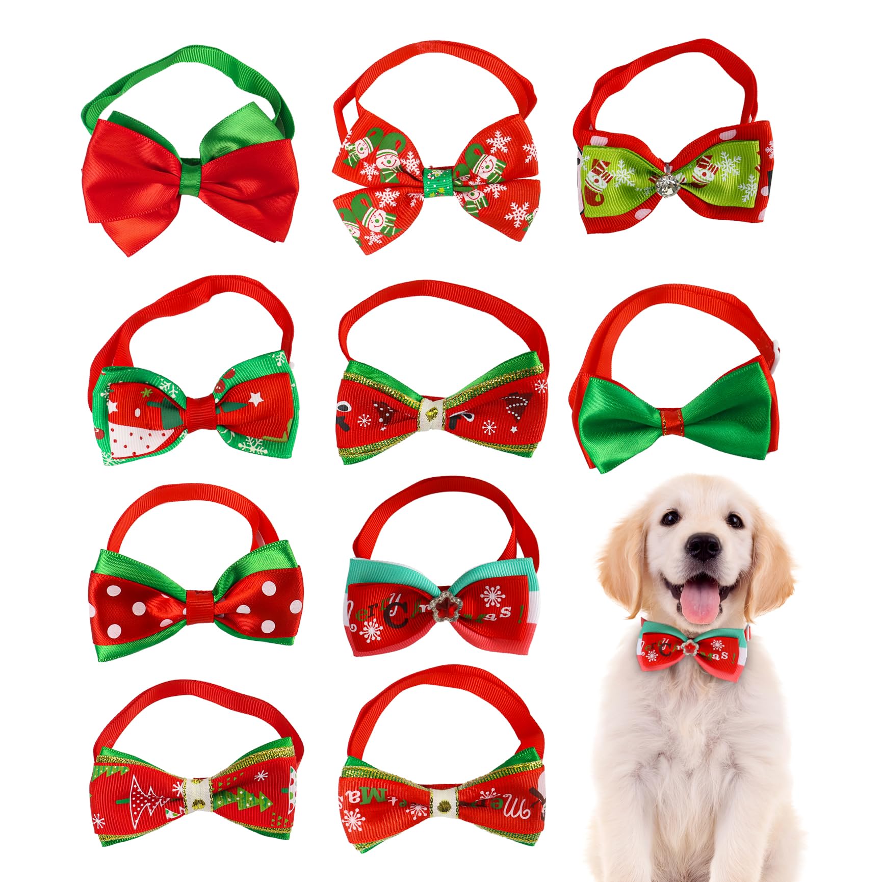 Christmas Bow Ties for Dogs, 10Pcs Adjustable Xmas Pet Collar Christmas Dog Neckties Cat Bow Ties Christmas Bow Tie Necktie for Pets Dogs Cats