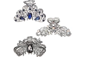 kilofly 3pc Vintage Crystal Hair Claw Clips Long Thick Hair Metal Clamps