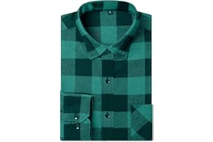 DOKKIA Men's Casual Dress Long Sleeve Buffalo Plaid Checkered Fitted Flannel Shirt