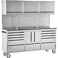 OEMTOOLS OEM24615 72 Inch 11-Drawer Garage Storage Cabinet System, Elite Stainless Steel Rolling Tool Chest, Mobile Workstation Tool Box with Drawers for Garage, Workshop, Or Jobsite