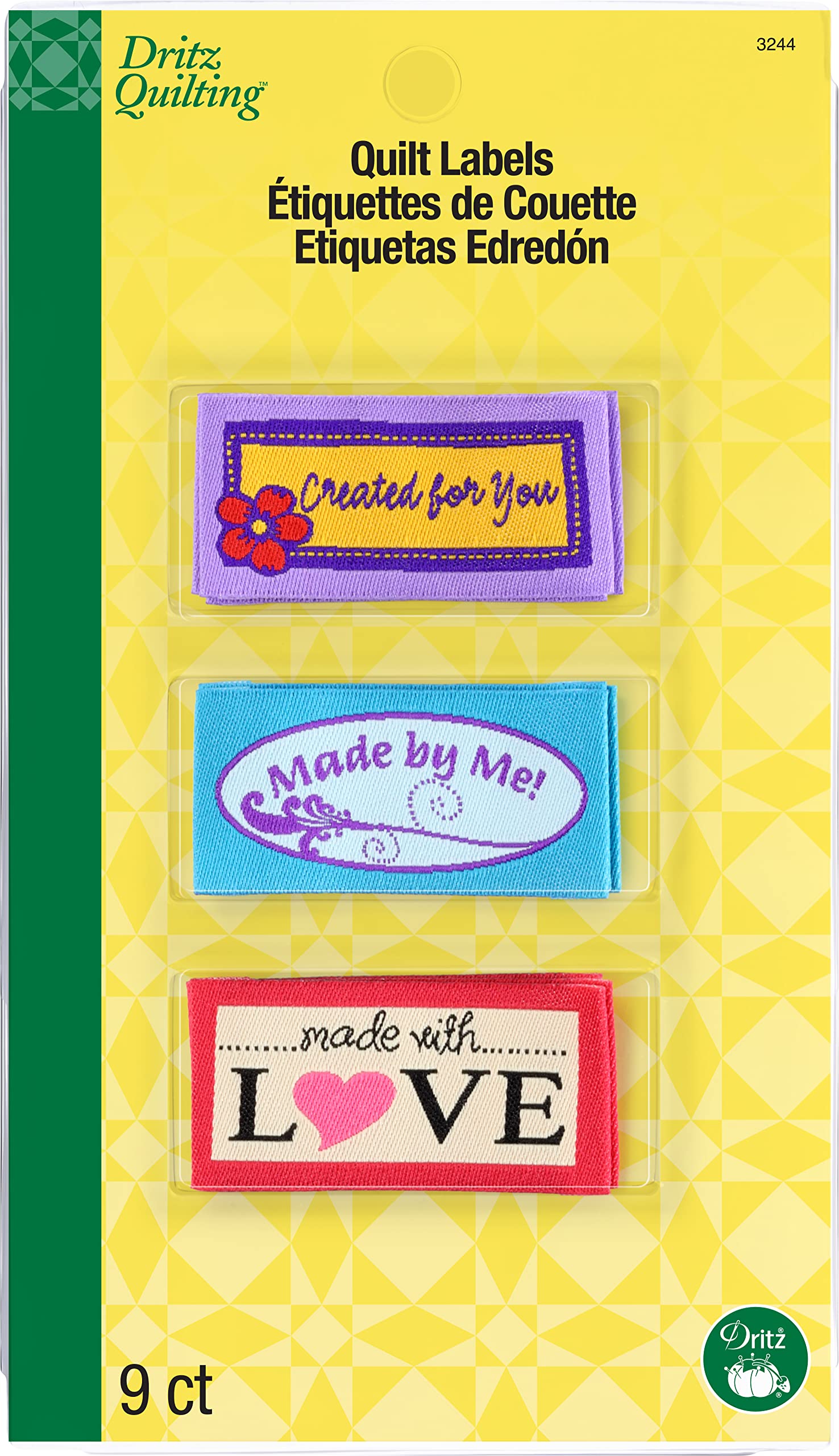 Dritz Quilting Sew-in Embroidered Labels 9/Pkg-Made with Love, Multicolor