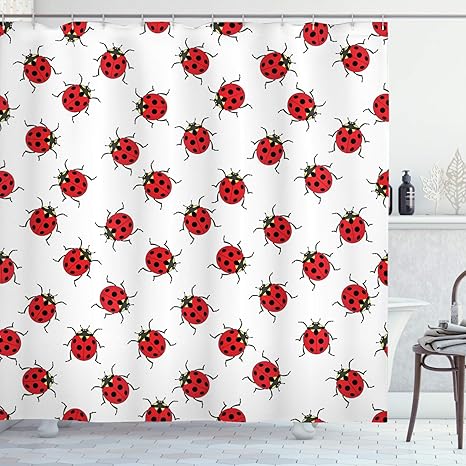 Amazon Com Ambesonne Ladybugs Shower Curtain Ladybugs Pattern