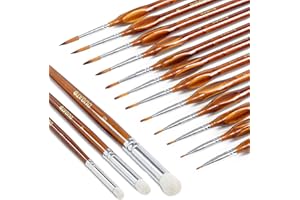 DUGATO 15pc Miniature & Dry Brush Paint Set - Fine Detail Premium Nylon Bristle & Goat Hair Brushes for Warhammer 40k, DND, Model Painting - Acrylic, Oil, Watercolor (Brown)