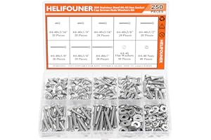 HELIFOUNER 250 Pieces #4-40 x 3/16" 1/4" 5/16" 3/8" 1/2" 5/8" 3/4" 1", Hex Socket Head Cap Screws Bolts Washers Nuts Kit, Coarse Thread, Fully Machine Threaded, 304 Stainless Steel