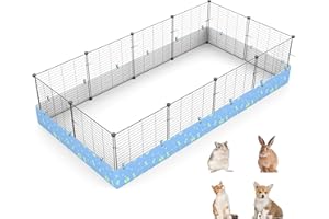 MODESLAB Guinea Pig Cages with Liner, 8-Sqft Small Animal Pet Playpen Indoor C&C Habitat Cage for Rabbit Puppy Hedgehog Outdoor Metal Yard Fence, 12 Panels (B011-07 cage&Liner)