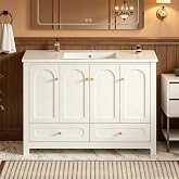 LUMISOL 48 Inch Bathroom Vanity with Sink, Freestanding Bathroom Vanity Cabinet with 4 Soft-Close Doors &amp; 2 Drawers, Modern Painted Vanity with Single Resin Sink, White