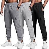 August Alley 3 Pack Men's Cargo Joggers Baggy Sweatpants Athletic Tapered Lightweight Drawstring Workout Pants with Pockets