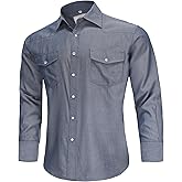 COEVALS CLUB Men's Denim Western Cowboy Pearl Snap Casual Button Down Up Long Sleeve Soild Work Shirt
