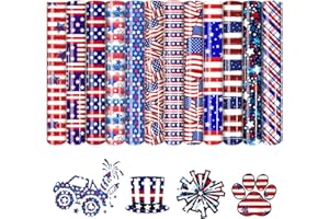 HTVSTD American Flag Patterned HTV Vinyl - 12pcs 12''x 10''Independent Day HTV Patriotic Heat Transfer Vinyl 4th of July Iron on Vinyl for Fabrics