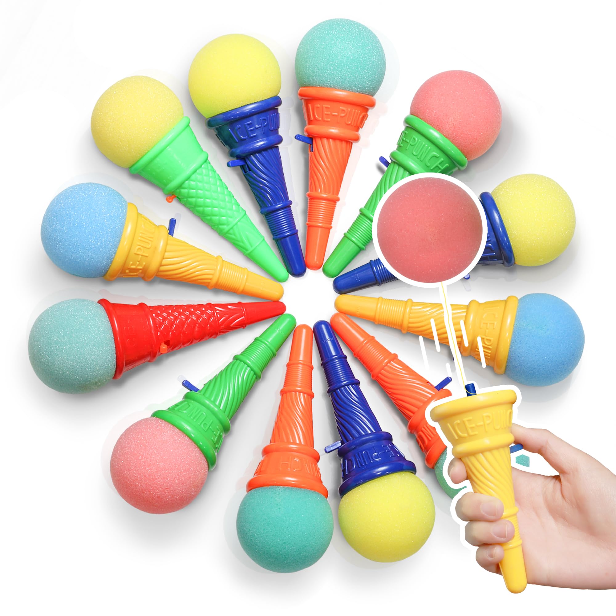 NOVELTY PLACE 7" Ice Cream Shooters Toy for Kids, Pack of 12, 7 Inch Size Plastic Cone and Foam Ball with Multiple Colors, Interesting Toys for Children's Birthday Party
