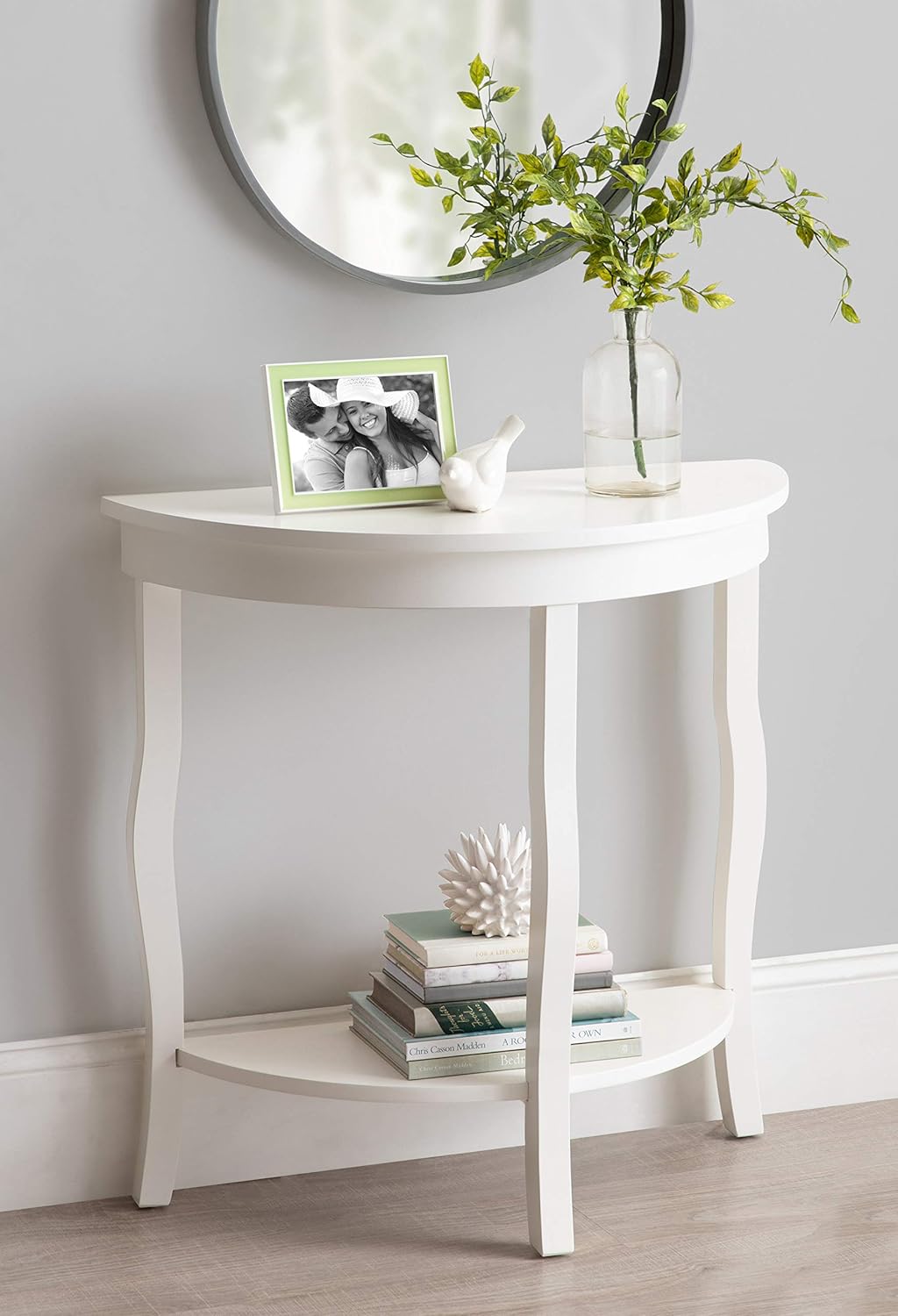 Kate and Laurel Lillian Half Moon Wood Console Table with Curved Legs and Shelf, White: Furniture & Decor