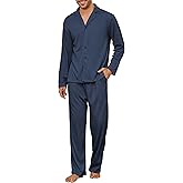 Andeip Men's Pajama Set Waffle Knit Lounge Pjs Set Long Sleeve Top and Pants Sleepwear 2 Piece Button Down Loungewear