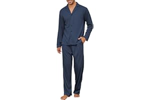 Andeip Men's Pajama Set Waffle Knit Lounge Pjs Set Long Sleeve Top and Pants Sleepwear 2 Piece Button Down Loungewear