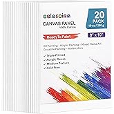 Colorainn 20-Pack Canvas for Painting 8x10 Inch Painting Canvas - 100% Cotton Triple Primed Small Canvases for Painting Acrylic, Oil, Watercolor, Tempera - Art Supplies for Adults & Kids