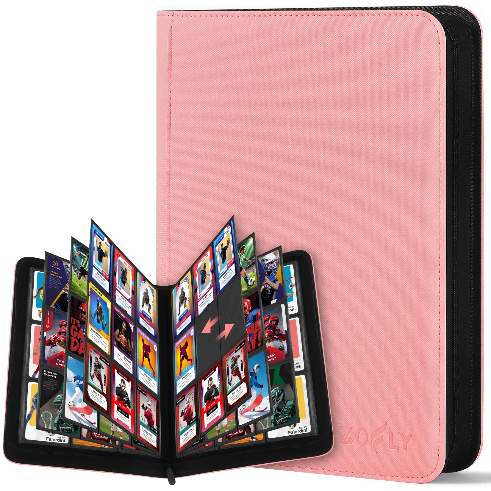 Photo 1 of 30 Pack 9 Pocket Card Binder, Premium Zip Trading Card Binder, 540 Large Capacity Side-Loading Card Storage Album, PU Card Collection Binder for Gifts, TCG, MTG, Baseball Football Sport Cards, Pink