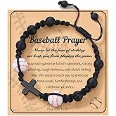 HGDEER Baseball Basketball Football Soccer Volleyball Gifts, Natural Stone Baseball Cross Bracelets for Teen Ideas with Message Gift Card