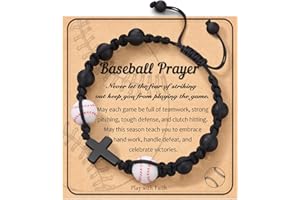 HGDEER Baseball Basketball Football Soccer Volleyball Gifts, Natural Stone Baseball Cross Bracelets for Teen Ideas with Message Gift Card