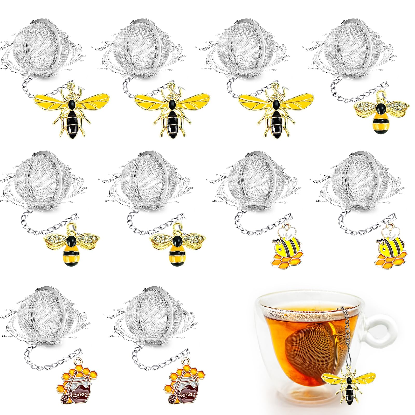 Photo 1 of 10 Pcs Mesh Tea Infuser,Stainless Steel Tea Ball Filters with Honey Bee Pendant Handmade Tea Steeper Strainer Tea Diffuser with Bee Charms for Loose Leaf Tea