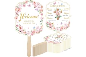 Glavatrix 50 Pieces Christian Church Fans, Pink Religious Flower Handheld Paper Fan with Wooden Handle Bible Verse Religious Fans Christian Gift for Women Men Church Service