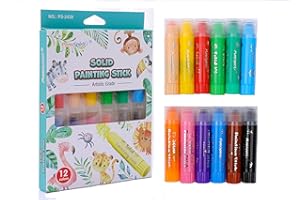 HAIHAOMUM Solid Tempera Paint Sticks for Kids, Mess Free, Quick-drying Color Sticks, Washable Paint Works Great on Paper Wood Cardboard Canvas, Classic Color, Set of 12