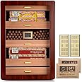 Marvero Cigar Humidors, Cedar Wood Humidor with Digital Hygrometer, Drawers, Humidifiers and Gold-Plated Hardwares. Cigar humidor Cabinet for Men Husband Father, 300 Cigars Capacity Walnut Color