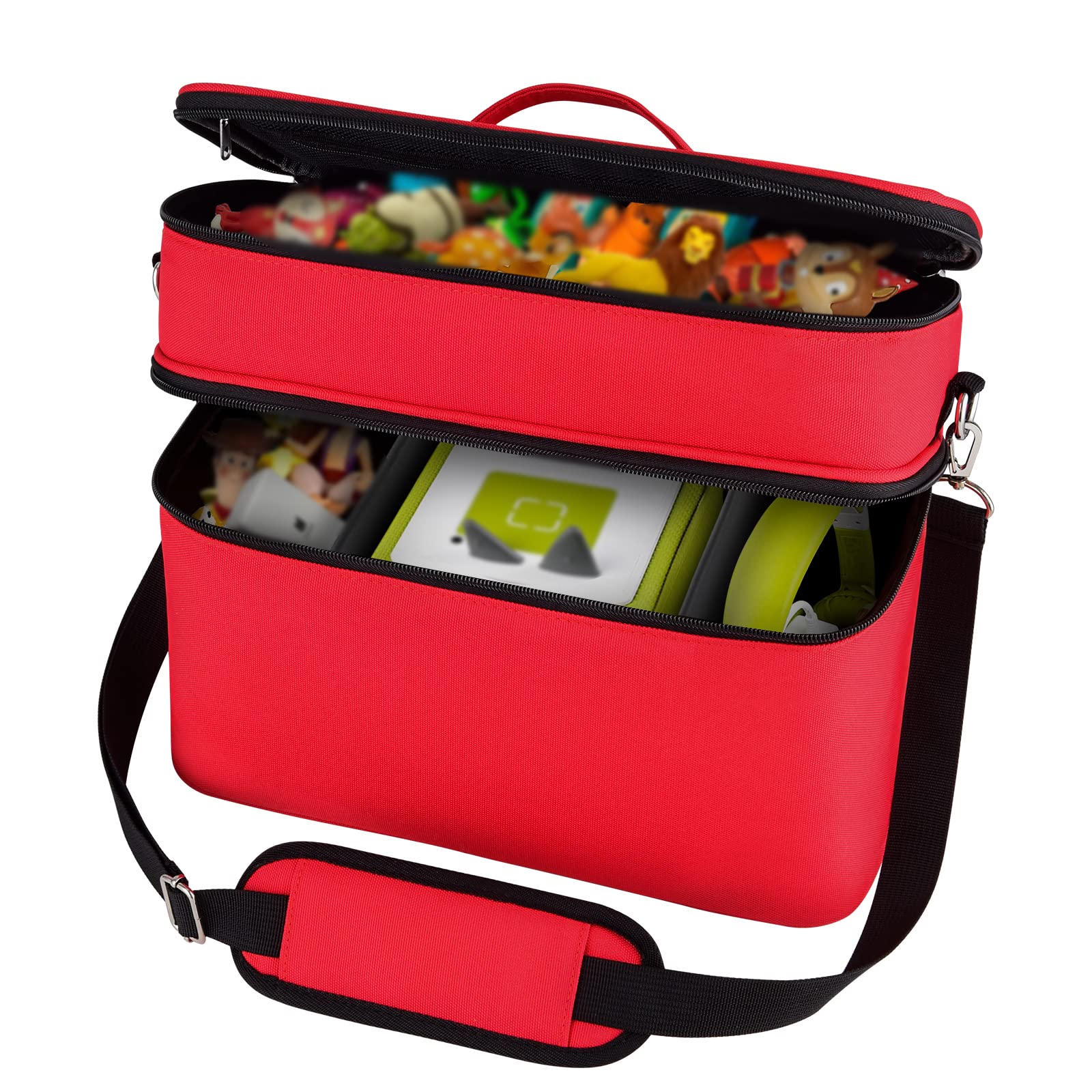Photo 1 of (MINOR DAMAGE) DDgro Tonies Figures Storage Bag for Toniebox Starter Set, Home and Outdoor Carrying Case Organizer for Figurine Characters, Audio Player Box, Charger & Headphone, Bag Only (Large, Red)