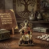 RattanView 3 1/2 Inches Norse God All Father Odin Sitting on Throne Figurine with Ravens and Wolves Miniature Resin Statue Handpainted Bronze Finish Viking Decor for Home Pagan Altar