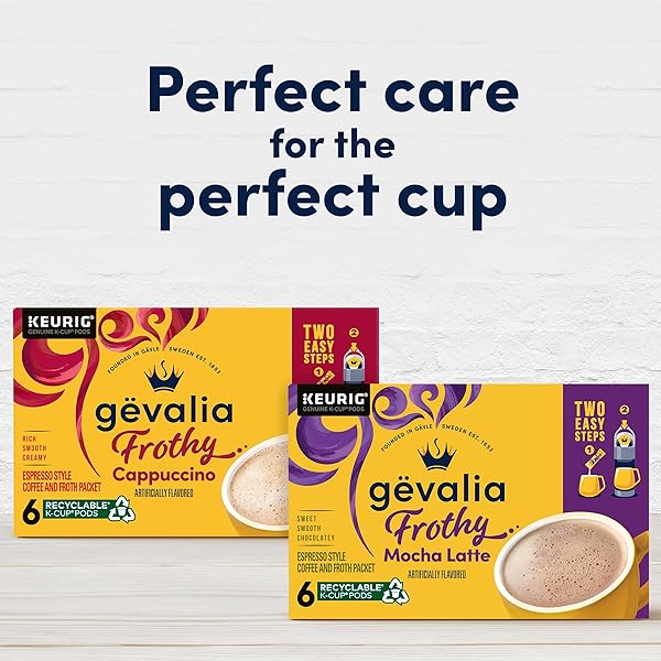 GEVALIA FROTHY 2-STEP ARTIFICIALLY FLAVORED MOCHA LATTE ESPRESSO STYLE K-CUP COFFEE PODS & FROTH PACKETS KIT, 6 CT BOX