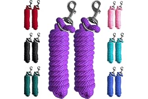 Majestic Ally Pack of 2 Solid Poly Lead Rope for Horses & Livestock – 10 Foot Long and 5/8 inch Thick - Replaceable Heavy-Duty Bolt Snap – Handmade – Soft, Broken in Feel (Purple)