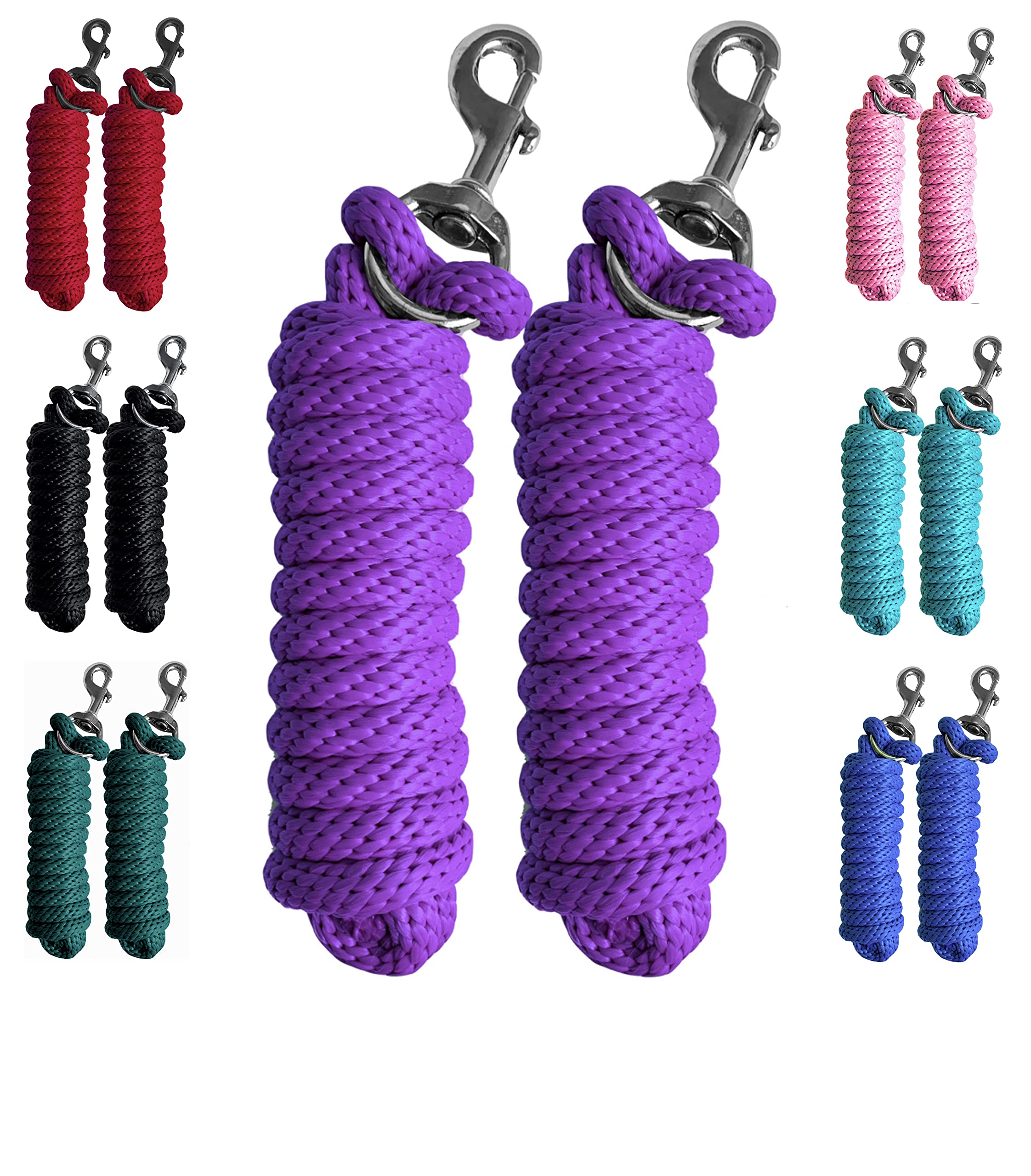Majestic Ally Pack of 2 Solid Poly Lead Rope for Horses & Livestock – 10 Foot Long and 5/8 inch Thick - Replaceable Heavy-Duty Bolt Snap – Handmade – Soft, Broken in Feel (Purple)