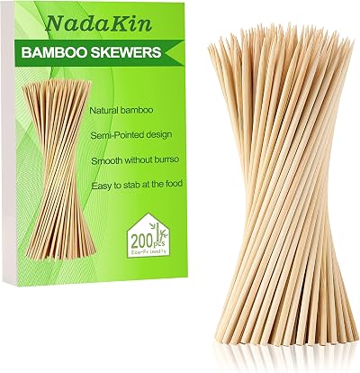 NadaKin 200 PCS Natural Bamboo Skewers 25 cm for BBQ Kabobs Appetizers