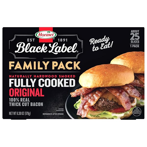 HORMEL BLACK LABEL THICK CUT BACON, FULLY COOKED...
