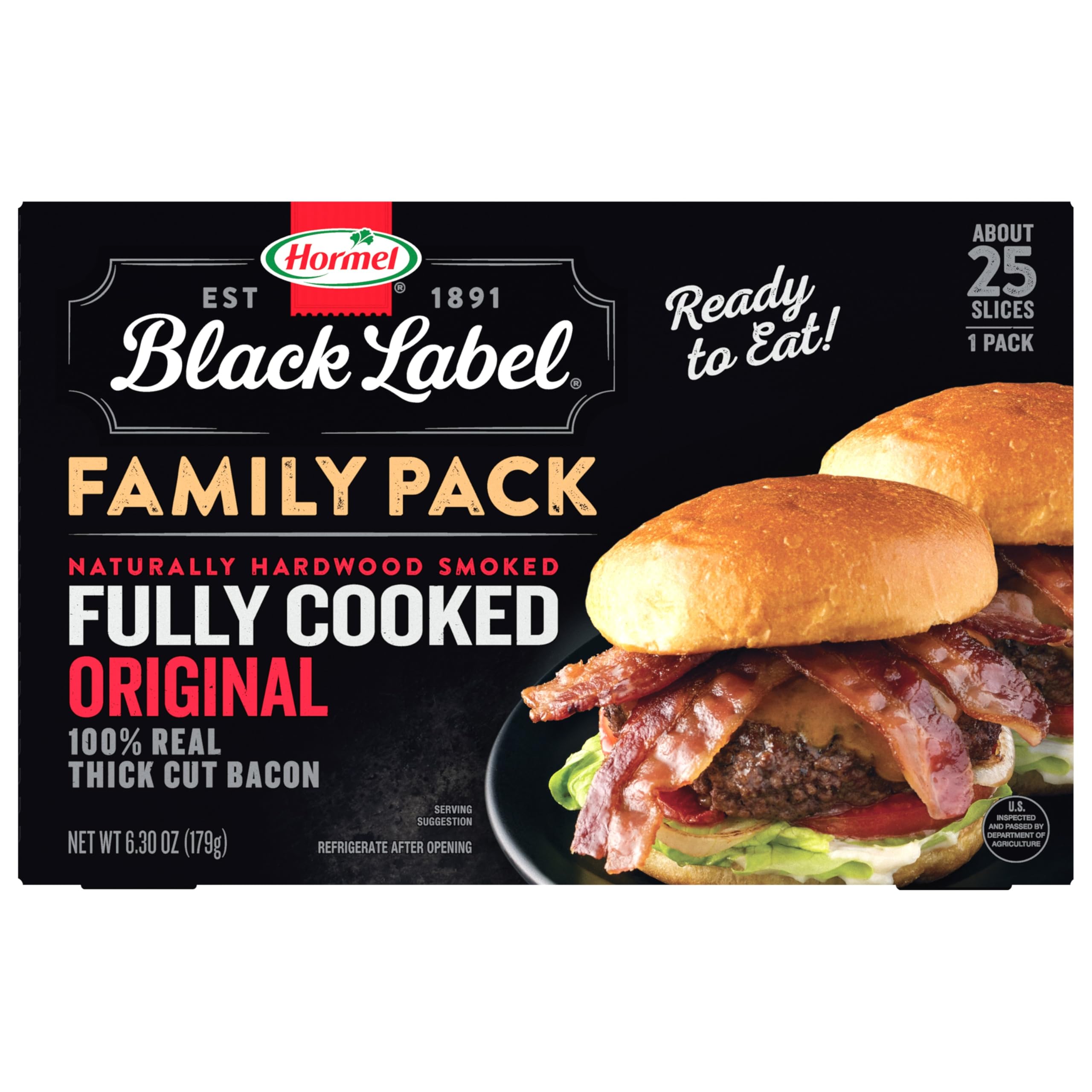 Photo 1 of ****** 2 PACK***** HORMEL BLACK LABEL Thick Cut Bacon, Fully Cooked Bacon, Gluten-Free Snacks, Family Pack - 6.3oz