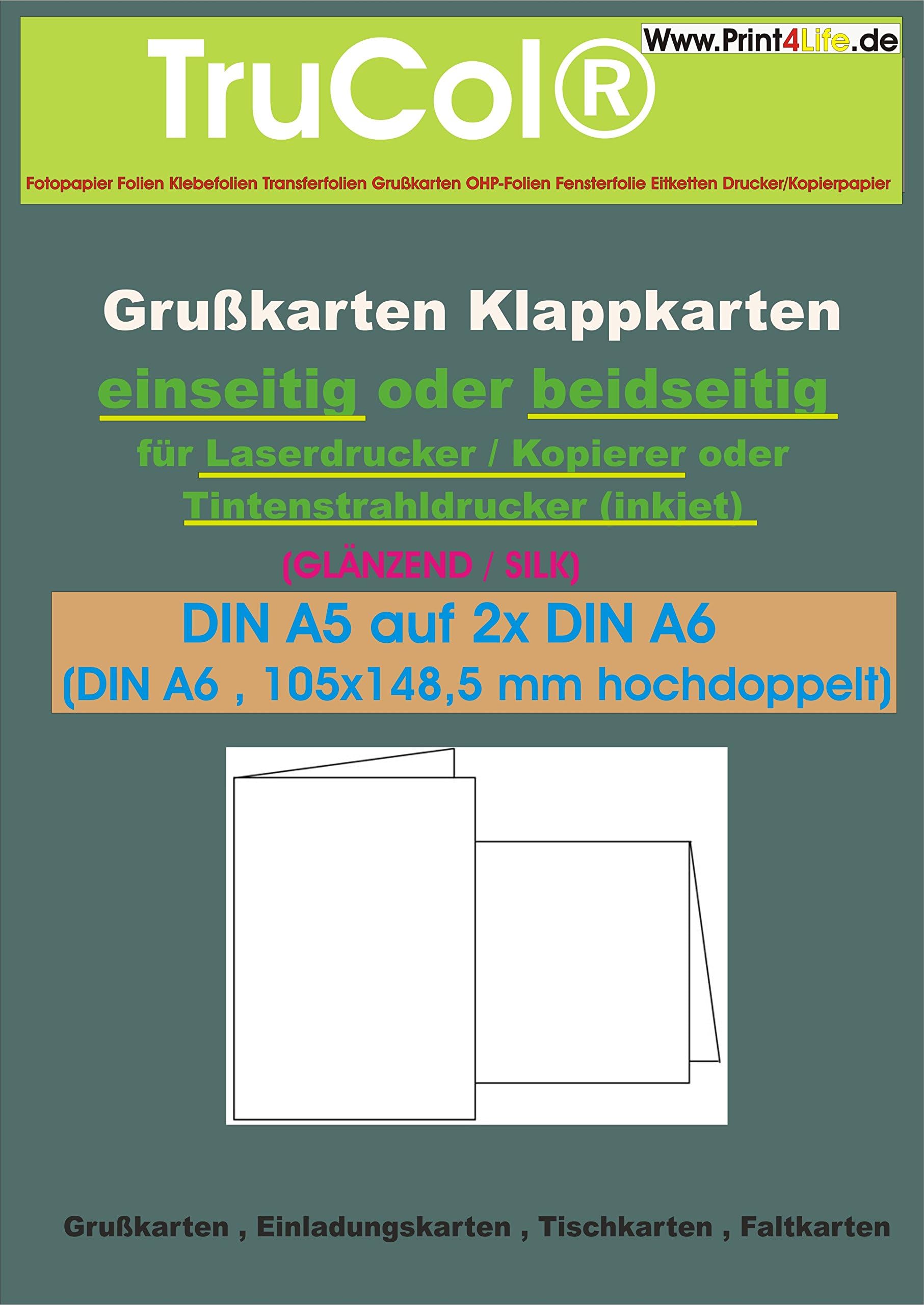 50 sheets folded greeting cards folding cards for laser printers color laser copier, double silk coated, A5 to 2x A6 (A6, 105x148,5 mm high double), 150g / m², photo paper, photo paper, SATIN, greeting card, invitation card, place cards, folding, etc. .