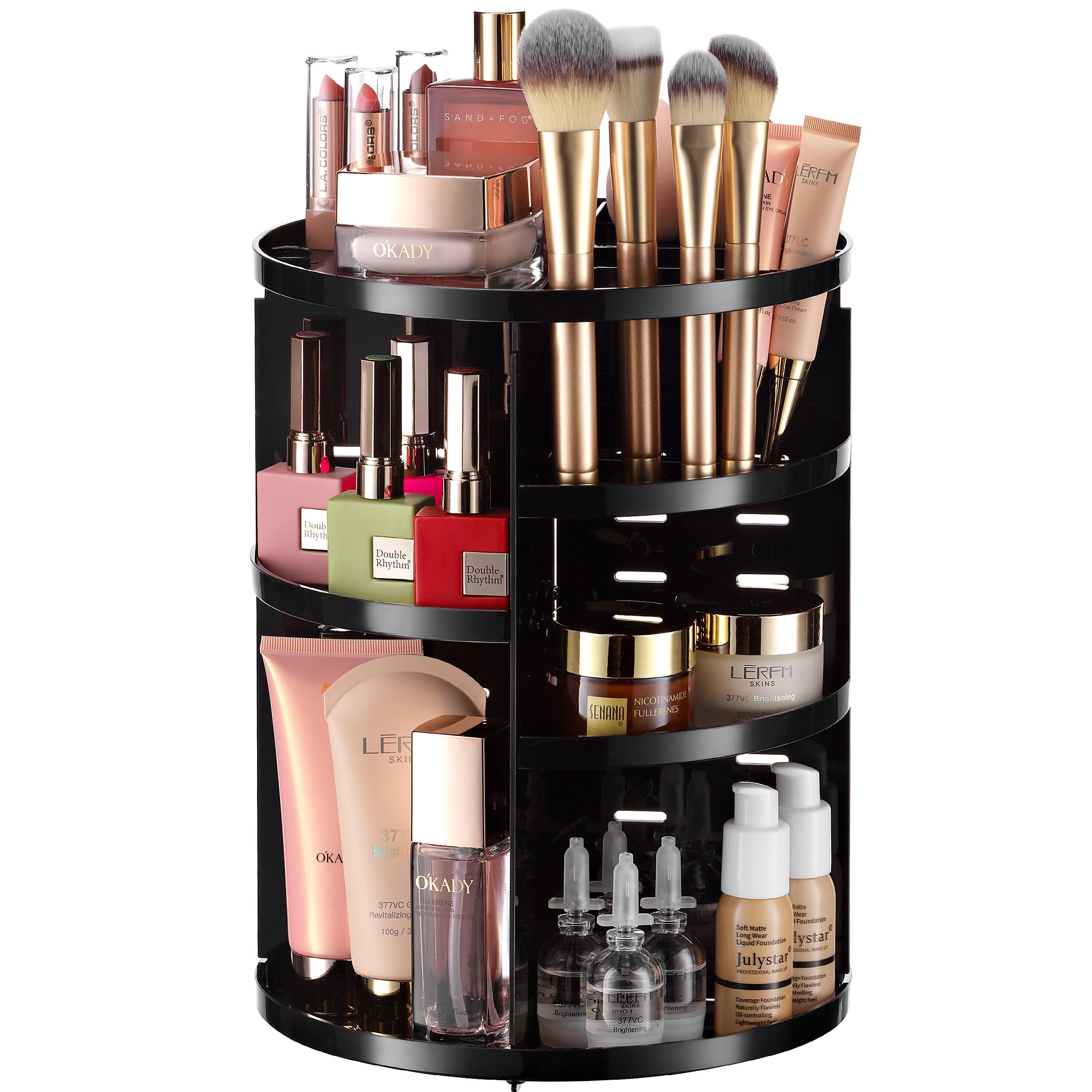 360 Rotating Makeup Organizer - Adjustable Shelf Height and Fully Rotatable. The Perfect Cosmetic Organizer for Bedroom Dresser or Vanity Countertop. (Black) — image 1