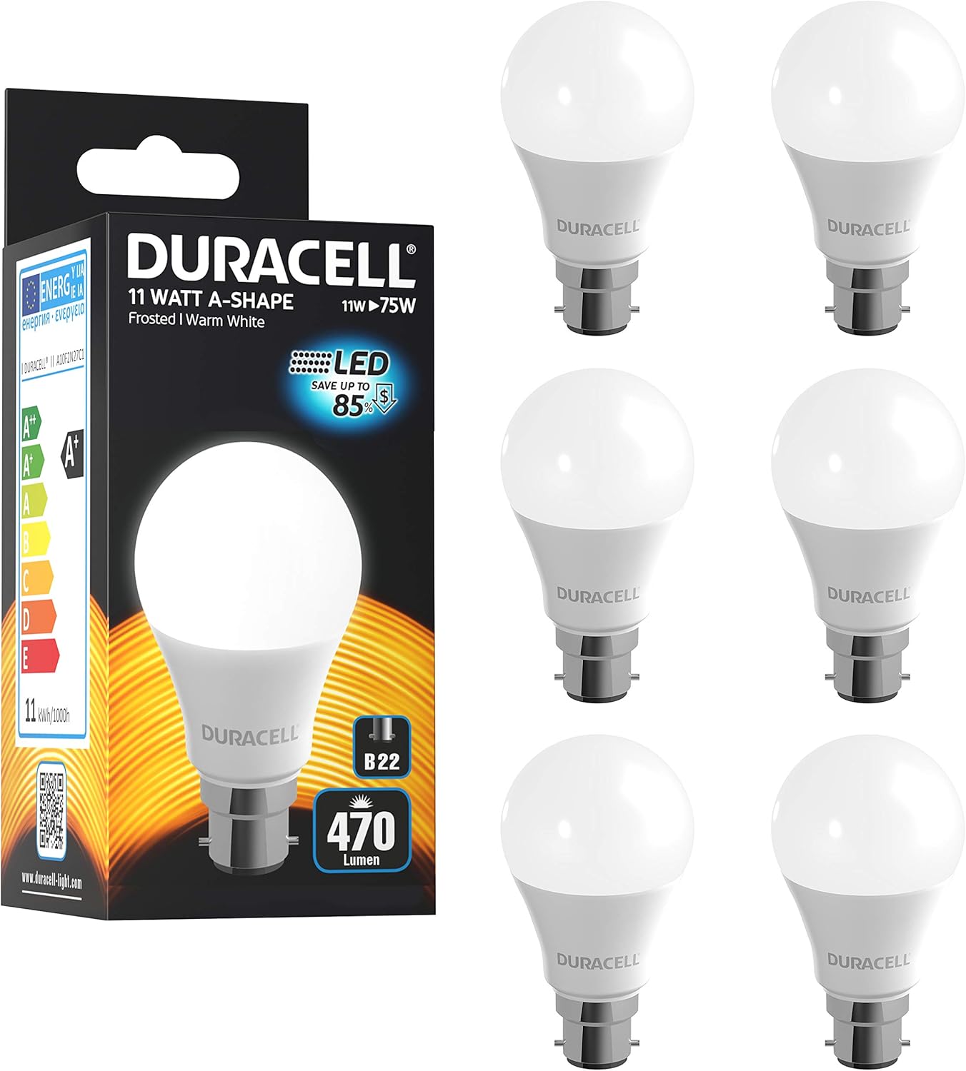 Duracell LED B22 Frosted Light Bulbs, 11 W (75 W) 1055 lumens Warm