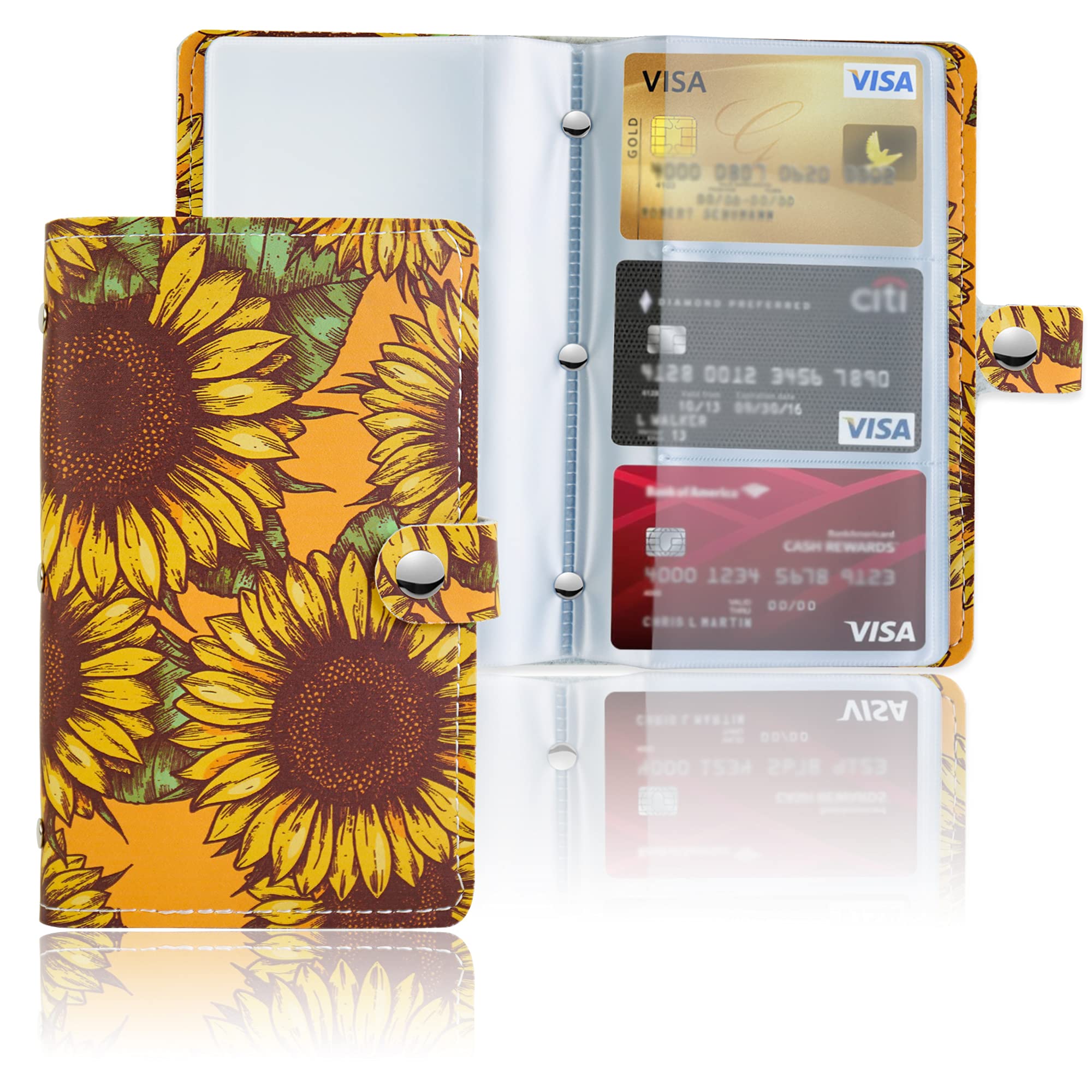 Business Card Holder Book, LIZIMANDU Business Card Book Case PU Leather Organization Binder Name ID Card Holder for Men & Women, Up to 96 Cards Capacity (1 Pack, 1-Sunflower in Yellow)