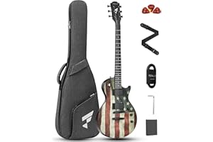 Fesley 39" LP Electric Guitar Kit: Full Size Solid Body Electric Guitars for Beginners with Humbucker Pickups,Poplar Body,Mahogany Neck,22 Frets,6 String Guitar with Gig Bag, FLP400,Matte,US Flag