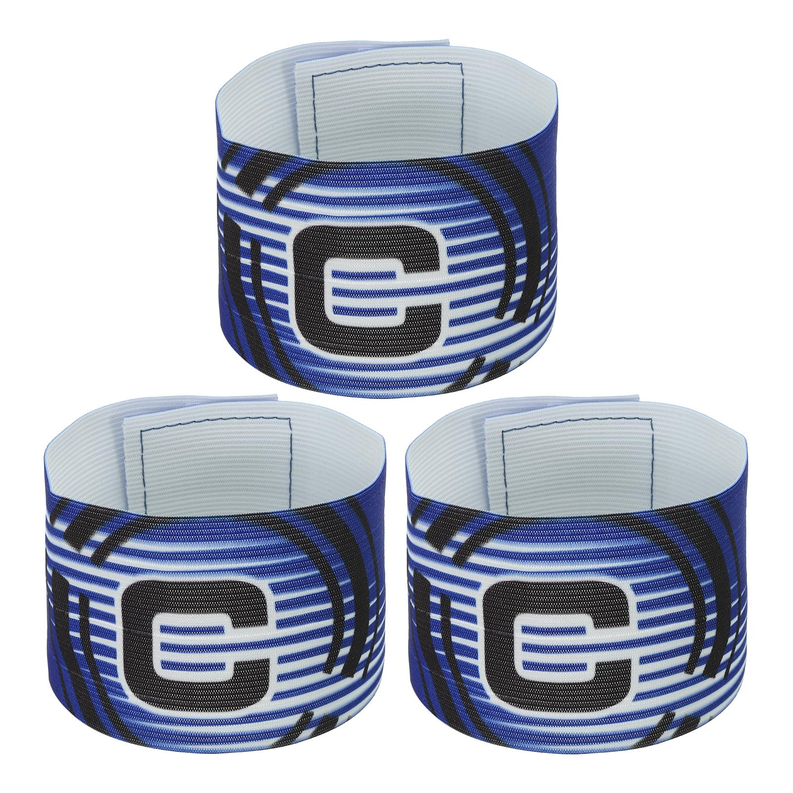 PATIKIL 12.2x2.6 Soccer Captain C Armband, 3 Pack Nylon Unisex Elastic Arm Band Adjustable for Youth Adult Team Training, Blue
