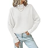 ZESICA Women's Fall 2026 Turtleneck Batwing Long Sleeve Ribbed Knit Casual Soft Pullover Sweater Jumper Top