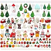 Qunclay 150 Pieces Christmas Miniature Figurines for Crafts Santa Snowman Figurines Mini Resin Landscape Bell Snowflake Christmas Tree Reindeer Gifts for DIY Crafts Winter Xmas Party Decor