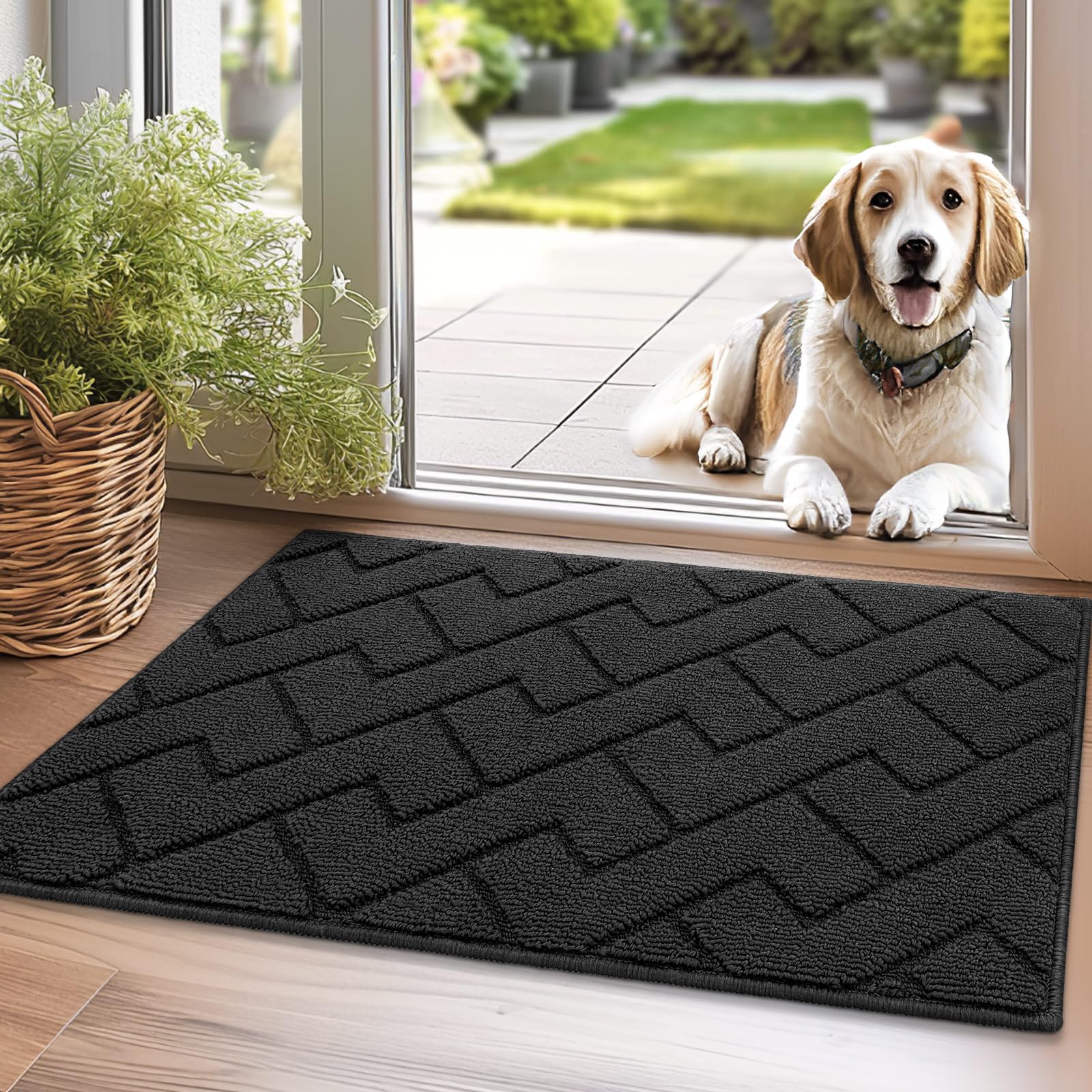 Biscpro Door Mat 50x80cm,Indoor DoorMat Washable,Doormat Dirt Trapper Non-slip,Absorbent Inside Entrance Rug Floor Mat for Entryway,Patio,Garden,Laundry Room,Pets and Dogs-Dark Grey — image 1