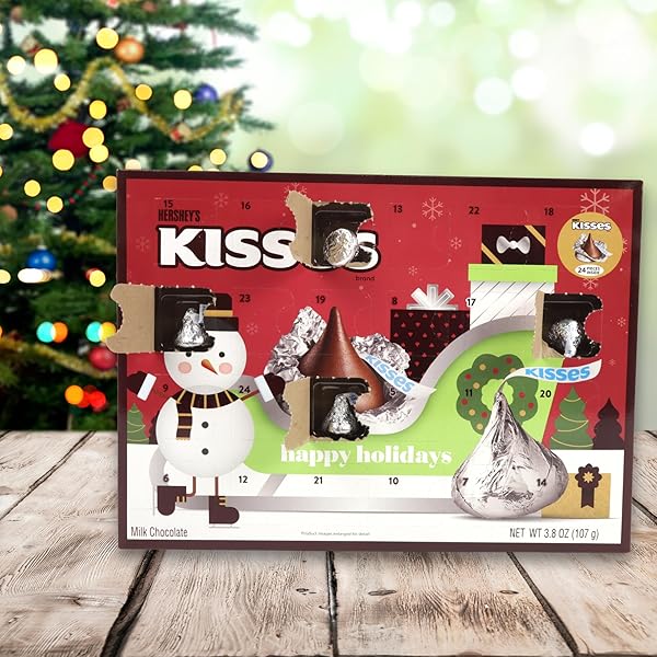 2024 HERSHEY KISSES ADVENT CALENDAR, 24-DAY COUNTDOWN TO CHRISTMAS WITH CANDY, INDIVIDUALLY WRAPPED PIECES, 3.8 OUNCES