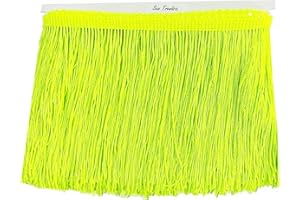 SEW TRENDS Beautiful 5 Yards of 4"" Long Chainette Fringe Thread Yarn Tassel Trim Braid Fringe for Crafts Sewing and Decor-Neon Green