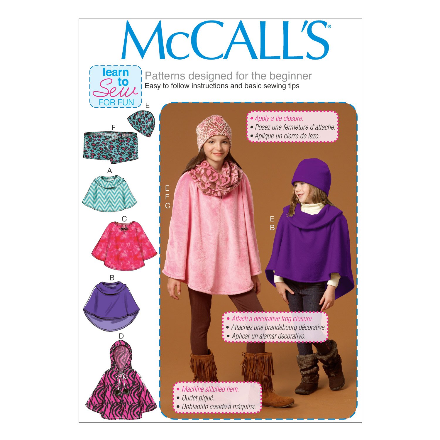 McCall's Patterns MC7012 CZ Sizes Medium 7-8/ Large 10-12/ Extra-Large 14-16 Children's Girls Ponchos Hat and Scarf, White