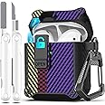R-fun Compatible with AirPods 2nd Generation 2019,1st Gen 2016 Charging Case Cover, Full Drop Protection Auto Pop-Up Lid Compatible with Airpods Case with Cleaner Kit & Keychain,Carbon Fiber Purple