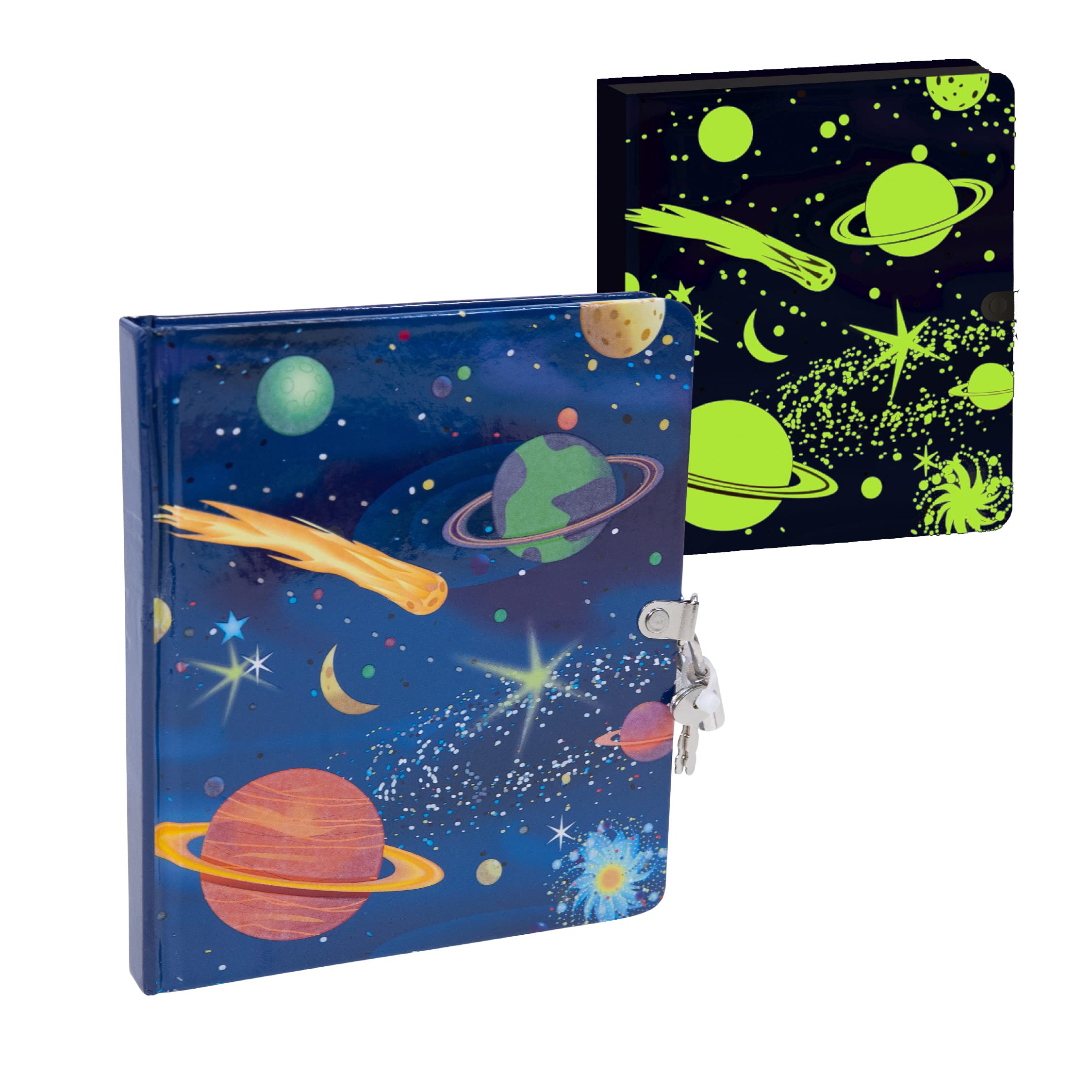Peaceable Kingdom Deep Space Glow in the Dark 6.25" Lock and Key, Lined Page Diary for Kids