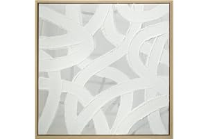 ArtbyHannah Textured Framed Wall Art, Neutral Paintings Hand-painted 3D White Wall Decor with Minimalist Beige Geometric Artwork for Hallway, Office, Hotel Decorations （16x16 inch）