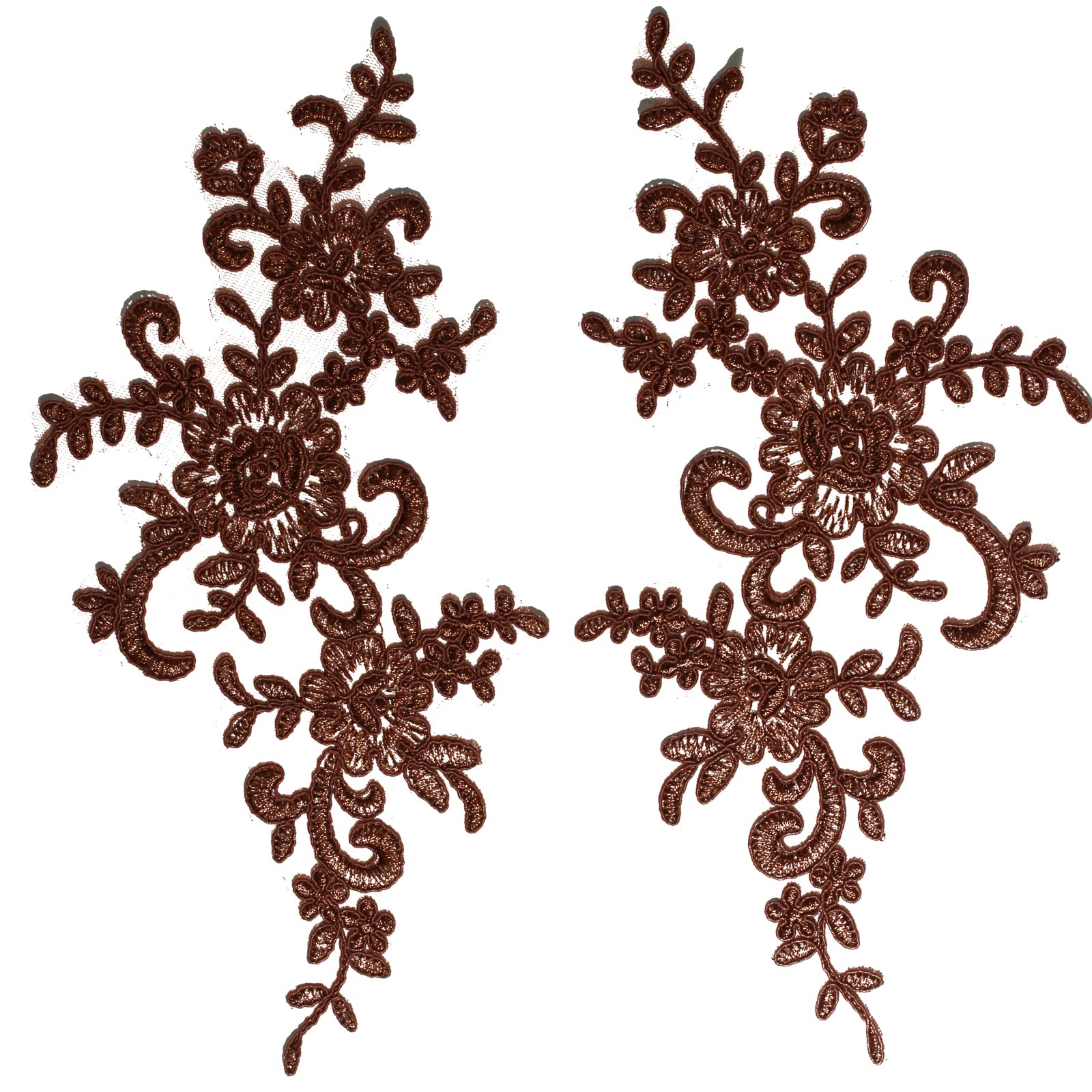4 X Corded Embroidery Floral Lace Applique Wedding Motif Sew On Size: 25 cm x 12 cm :#39A (Brown)