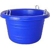 Horsemen's Pride Horse Feed Tub, Small, 18 Quarts, Blue | Heavy-duty 18-quart horse feed tub with 3 U-bolts to hang or ground-feed, made in the USA